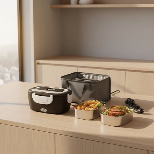 Fast-Heating Electric Lunch Box – Dual Stainless Containers, 60W Portable Food Warmer