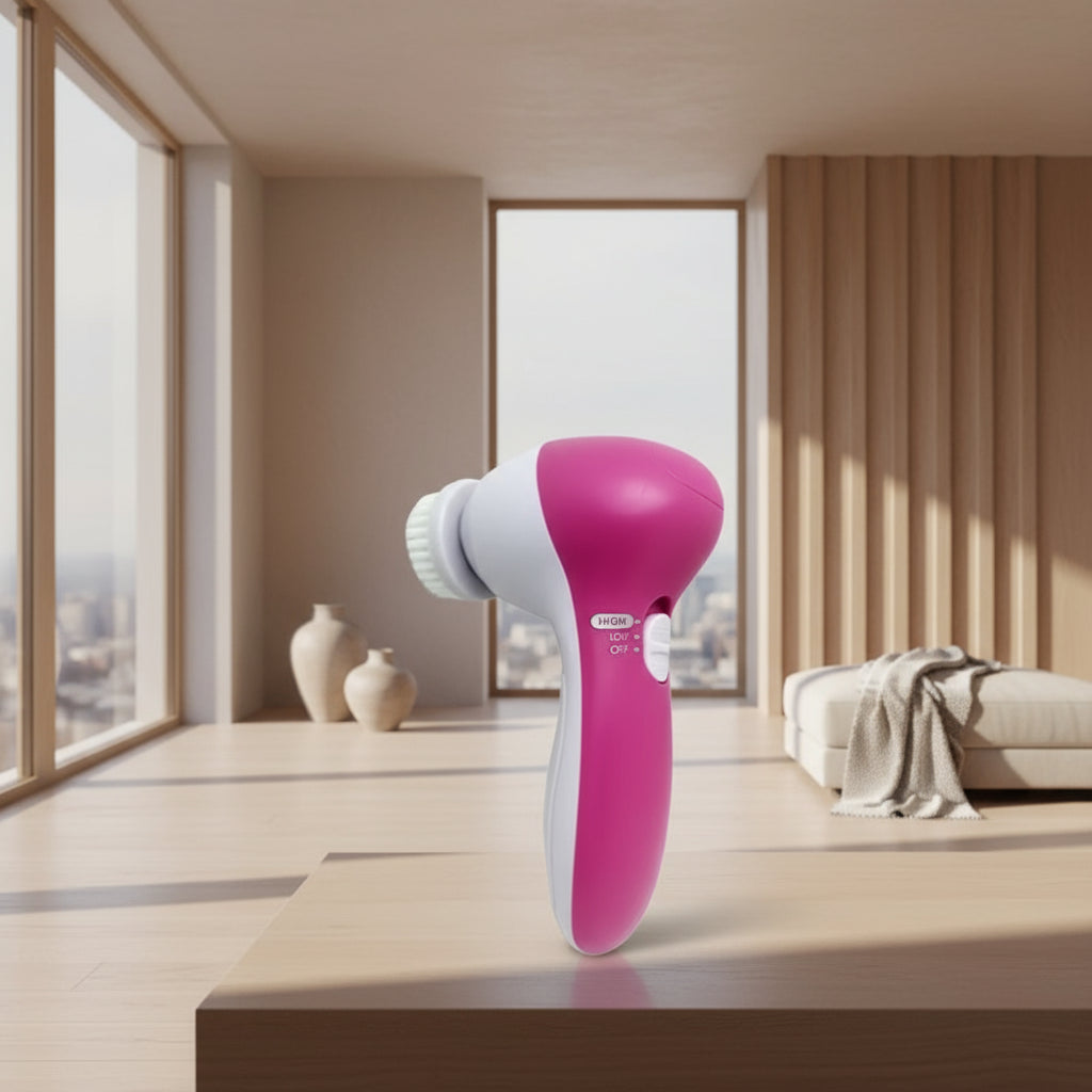 5-in-1 Electric Facial Cleansing Brush – Deep Cleaning, Exfoliation & Massage Spa Tool