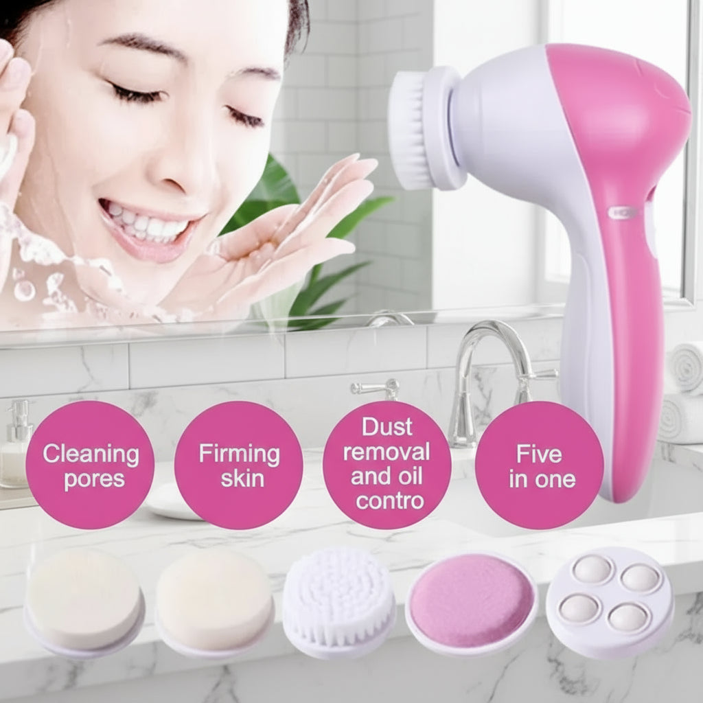 5-in-1 Electric Facial Cleansing Brush – Deep Cleaning, Exfoliation & Massage Spa Tool