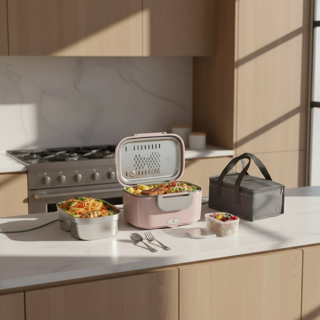 Fast-Heating Electric Lunch Box – Dual Stainless Containers, 60W Portable Food Warmer