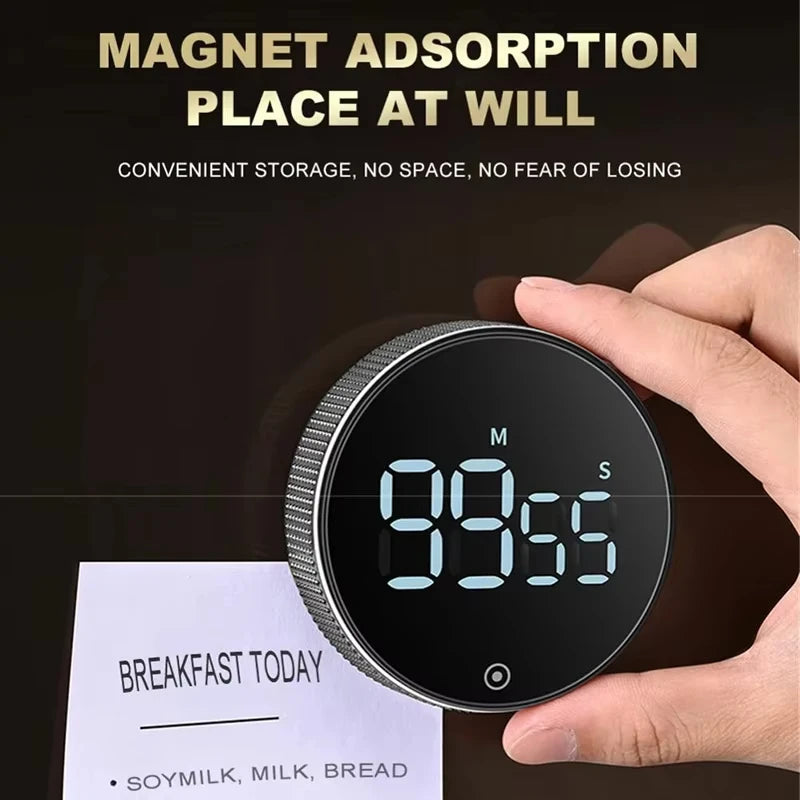 Magnetic LED Digital Timer – Silent Countdown Clock with Rotary Control for Kitchen, Study & Cooking