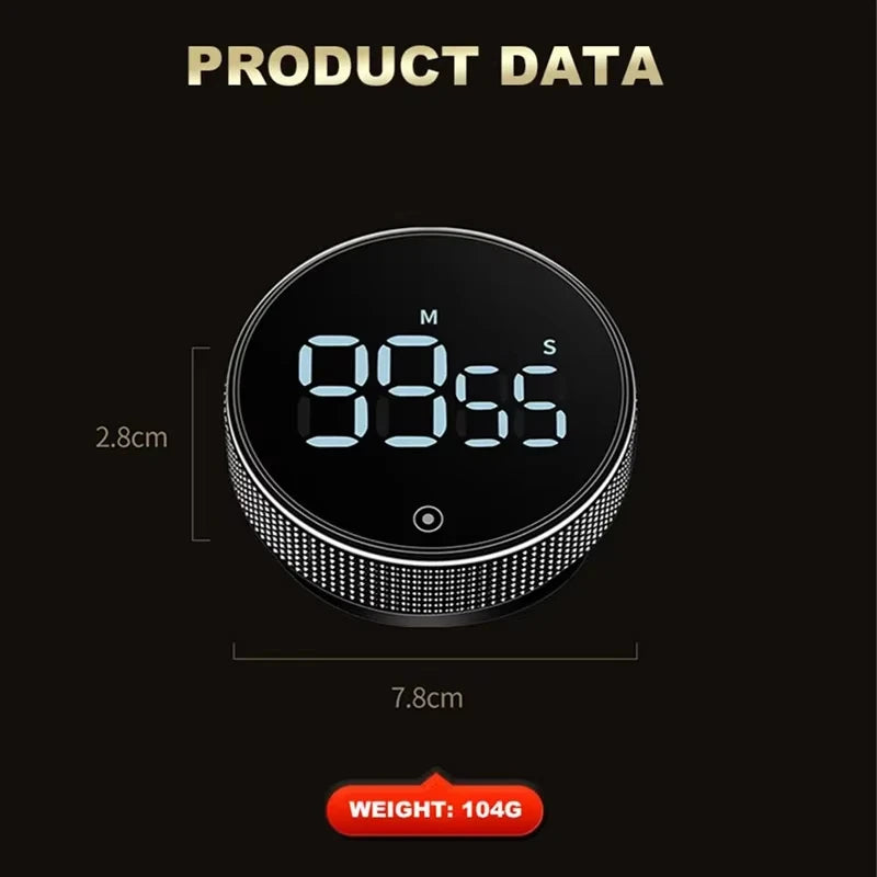 Magnetic LED Digital Timer – Silent Countdown Clock with Rotary Control for Kitchen, Study & Cooking