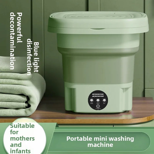 Portable Foldable Mini Washing Machine – 8L Compact Washer with Drain & LED Light