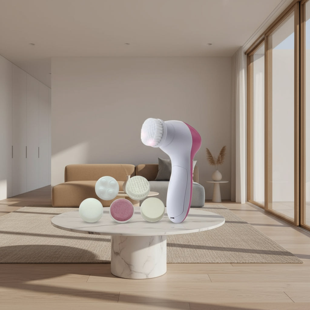 5-in-1 Electric Facial Cleansing Brush – Deep Cleaning, Exfoliation & Massage Spa Tool