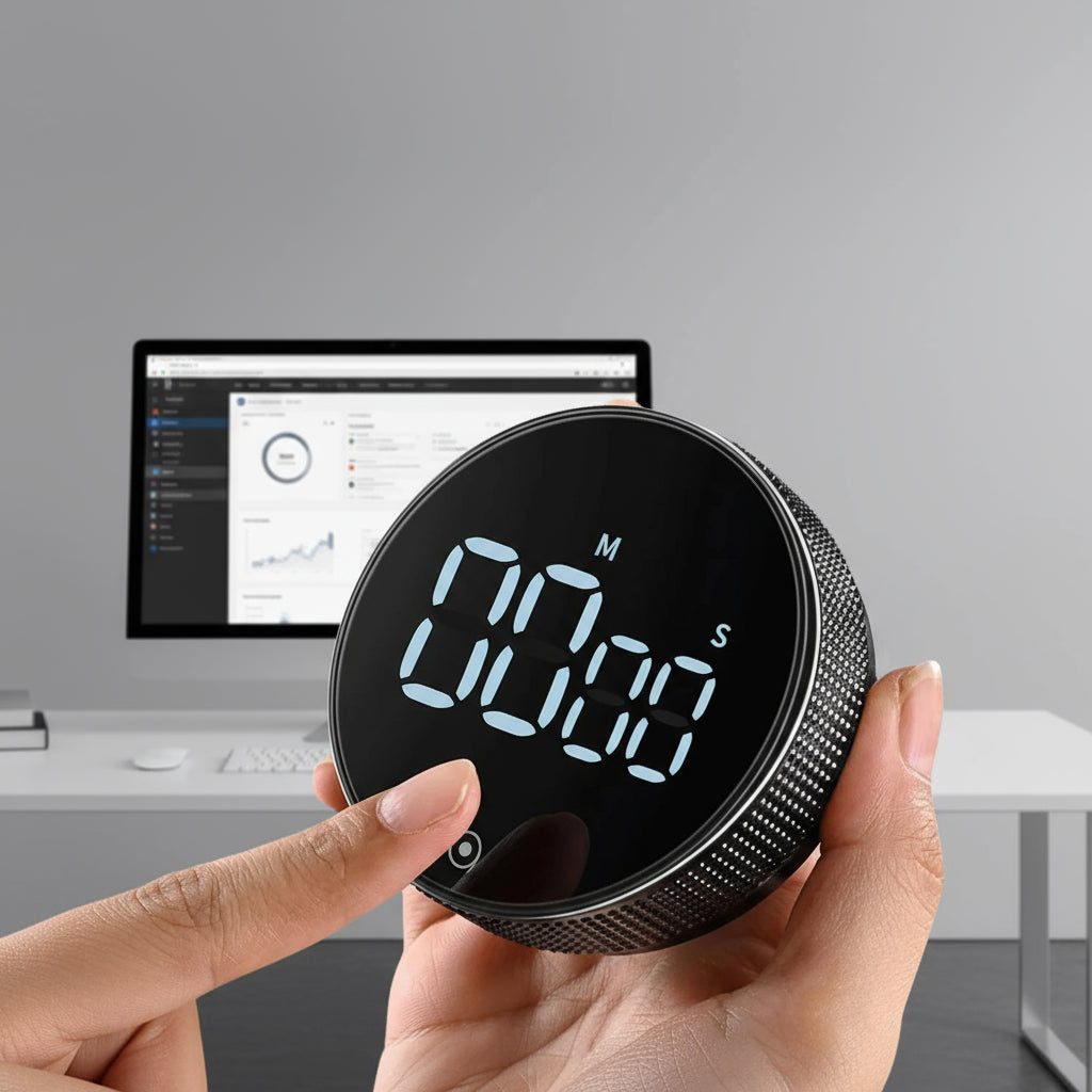 Magnetic LED Digital Timer – Silent Countdown Clock with Rotary Control for Kitchen, Study & Cooking